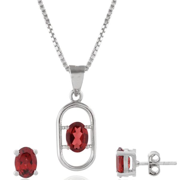 925 Sterling Silver Natural Garnet Gemstone Pendent Set for Women & Girls