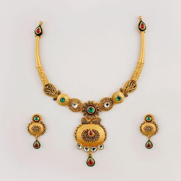 916 Hallmark Gold Antique Necklace for Ladies with Amazing Design 