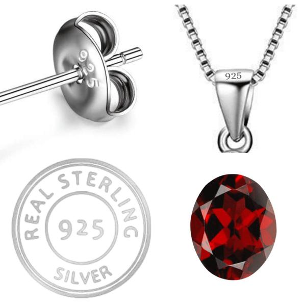 925 Sterling Silver Natural Garnet Gemstone Pendent with Chain for Women & Girls