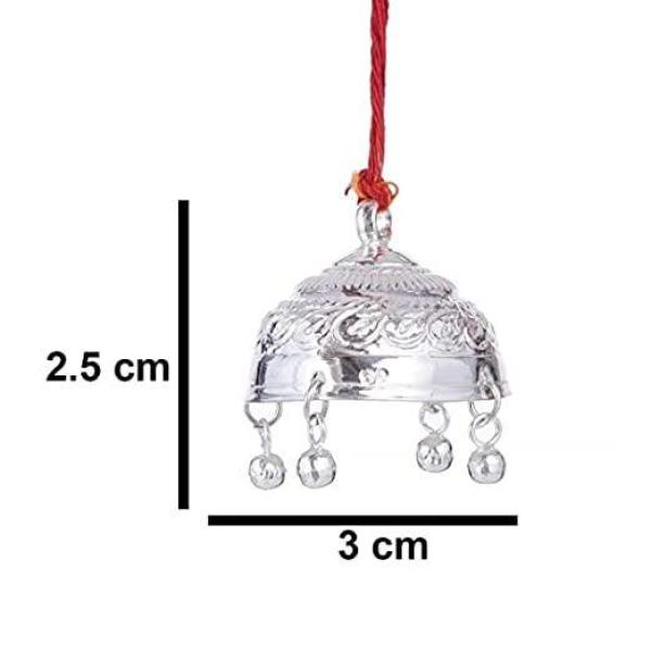 Silver Carved Chatra/Chattar for God & Temple with Attached Hook & Ghunghroo for Pooja