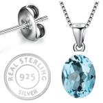 925 Sterling Silver Natural Blue Topaz Gemstone Pendant / Locket for Women & Girls