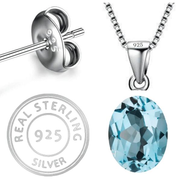 925 Sterling Silver Natural Blue Topaz Gemstone Pendent with Chain for Women & Girls