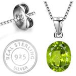 925 Sterling Silver Natural Peridot Gemstone Pendent with Chain for Women & Girls