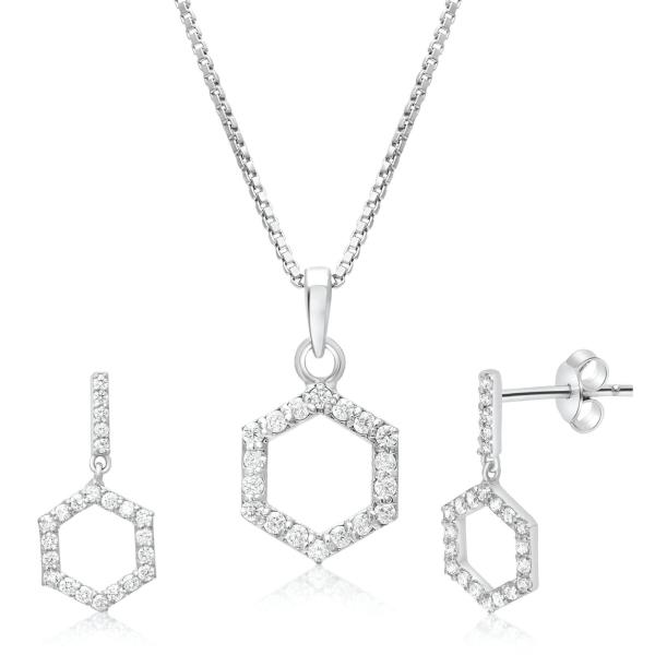 925 Sterling Silver Natural Hexagon Gemstone Pendent Set for Women & Girls