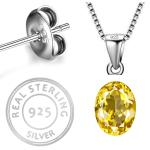 925 Sterling Silver Natural Citrine Gemstone Pendent with Chain for Women & Girls