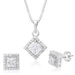 925 Sterling Silver Natural Square border Gemstone Pendent Set for Women & Girls