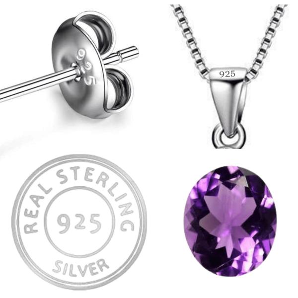 925 Sterling Silver Natural Amethyst Gemstone Pendent with Chain for Women & Girls