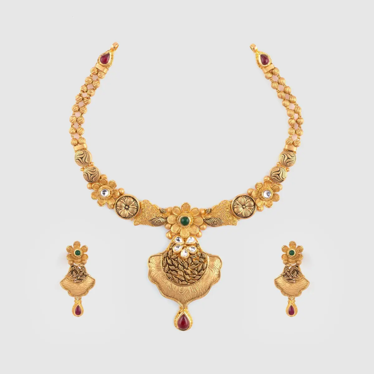 Elegant Gold Antique Necklace Set with Earrings & Elegant Design 