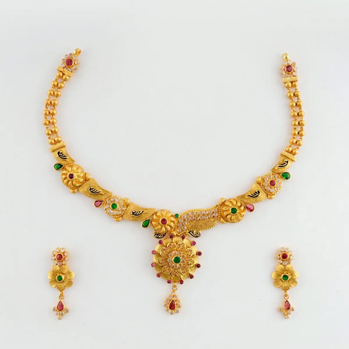 Antique Gold Necklace with Amazing Kundan work and Flowers Design for Ladies 