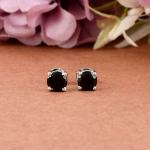 925 Sterling Silver Real Black onyx Gemstone Round Shape Stud Earrings