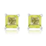 925 Sterling Silver Real Square Peridot Gemstone Shape Stud Earrings