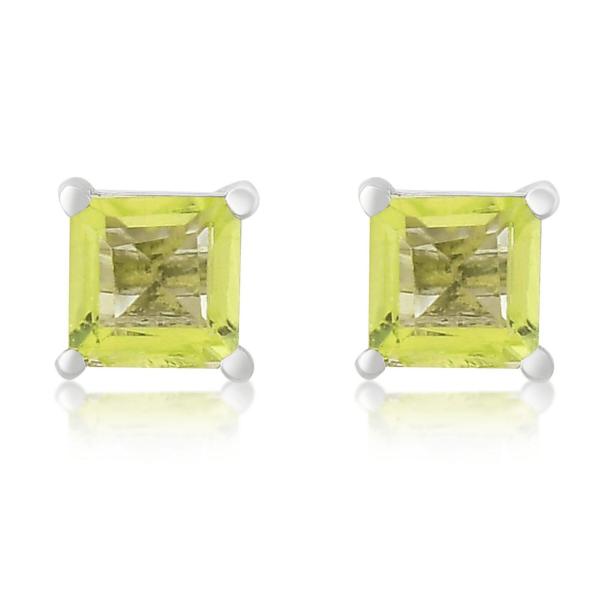 925 Sterling Silver Real Square Peridot Gemstone Shape Stud Earrings