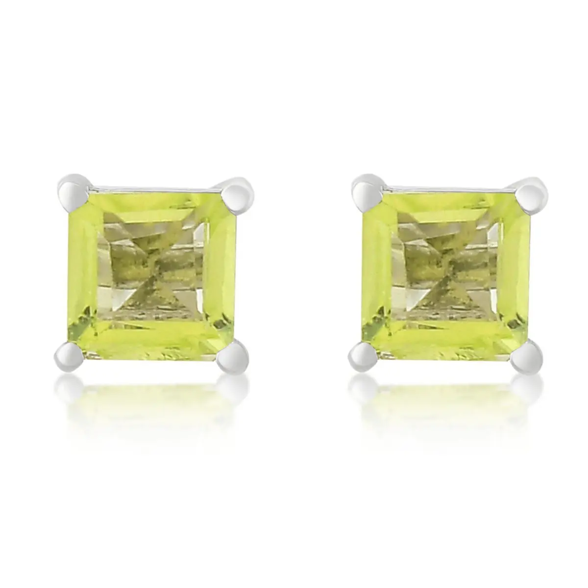 925 Sterling Silver Real Square Peridot Gemstone Shape Stud Earrings