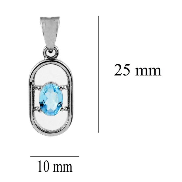 925 Sterling Silver Natural Blue Topaz Gemstone Pendant / Locket for Women & Girls