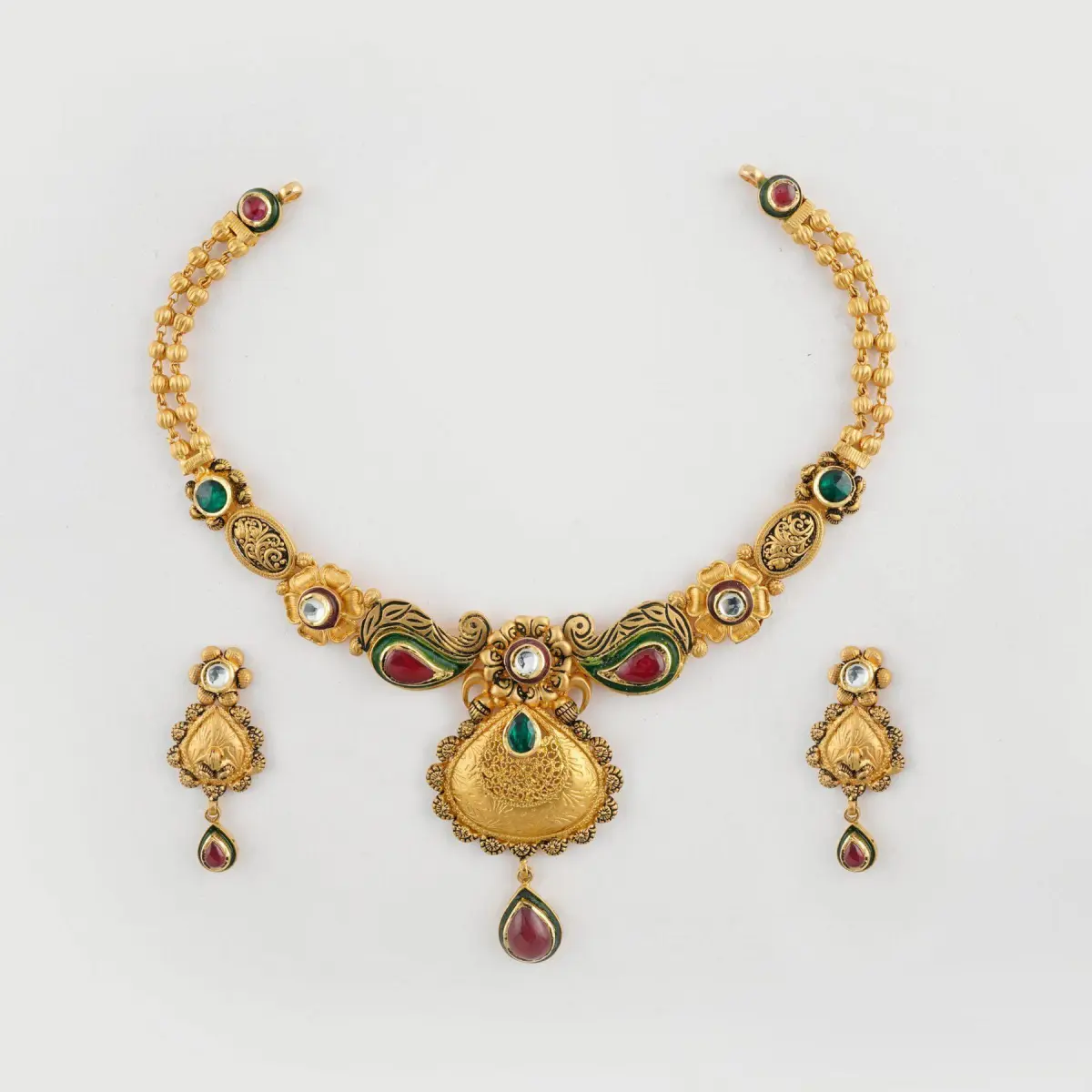 Beautiful Gold Antique Necklace Set with Earrings & Elegant Design 