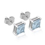 925 Sterling Silver Real Blue Topaz Square Gemstone Shape Stud Earrings