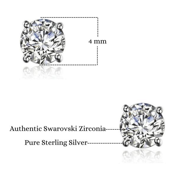 925 Sterling Silver Real Cubic Zirconia Gemstone Round Shape Stud Earrings