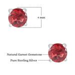 925 Sterling Silver Real Garnet Gemstone Round Shape Stud Earrings