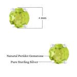 925 Sterling Silver Real Peridot Gemstone Round Shape Stud Earrings