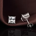 925 Sterling Silver Real Square Cubic Zirconia Gemstone Shape Stud Earrings