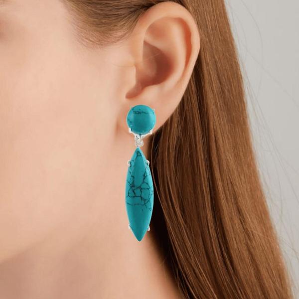 925 Sterling Silver Natural Turquoise Gemstone Dangler Drop Earrings