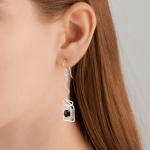 925 Sterling Silver Natural Black onyx Gemstone Dangler Drop Earrings