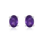 925 Sterling Silver Real Amethyst Gemstone Oval Shape Stud Earrings