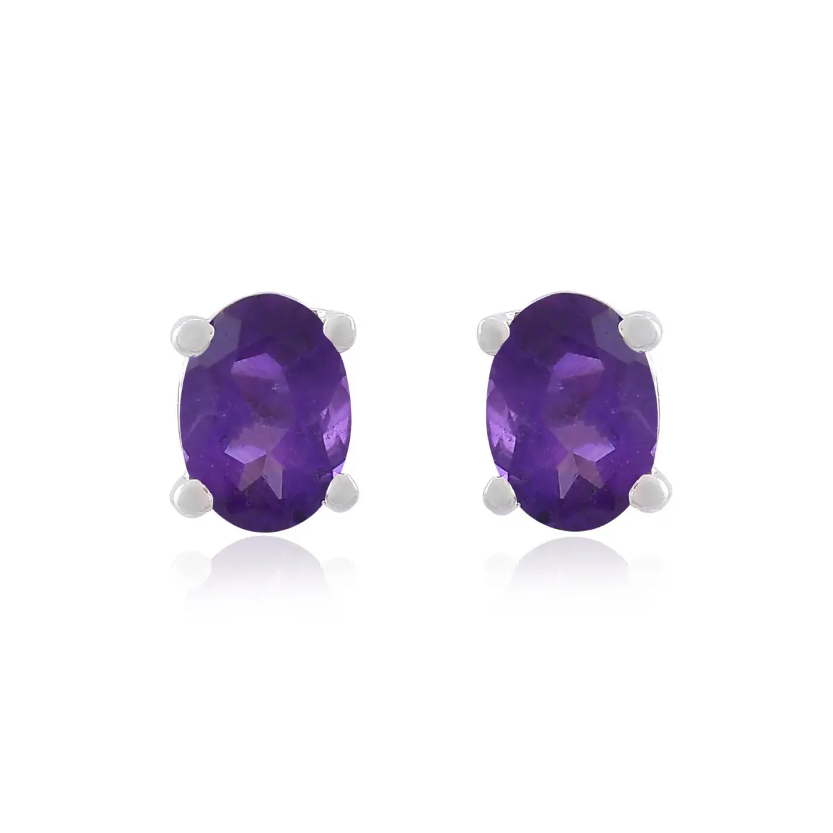 925 Sterling Silver Real Amethyst Gemstone Oval Shape Stud Earrings