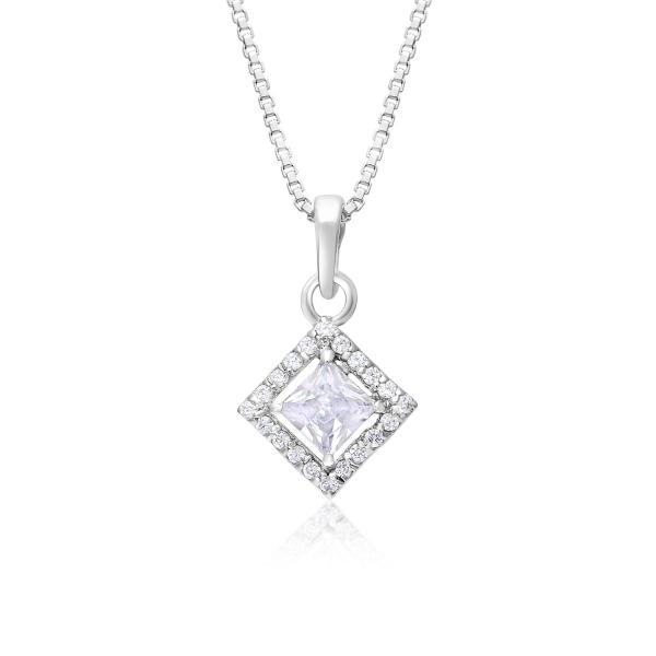 925 Sterling Silver Natural Square border Gemstone Pendent with Chain for Women & Girls
