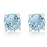 925 Sterling Silver Real Blue Topaz Gemstone Round Shape Stud Earrings