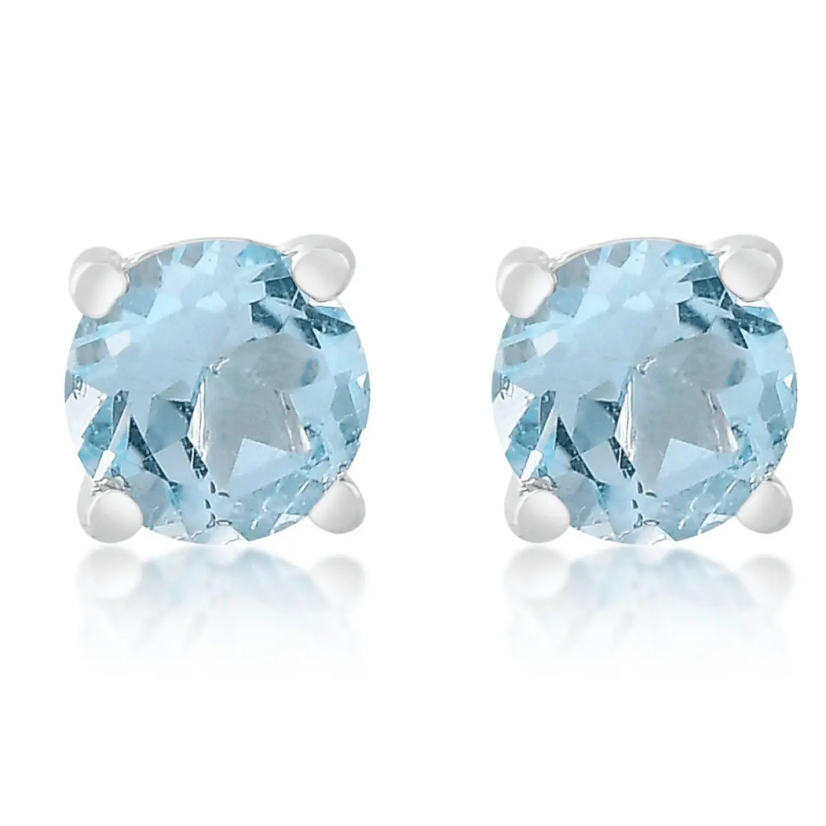 925 Sterling Silver Real Blue Topaz Gemstone Round Shape Stud Earrings