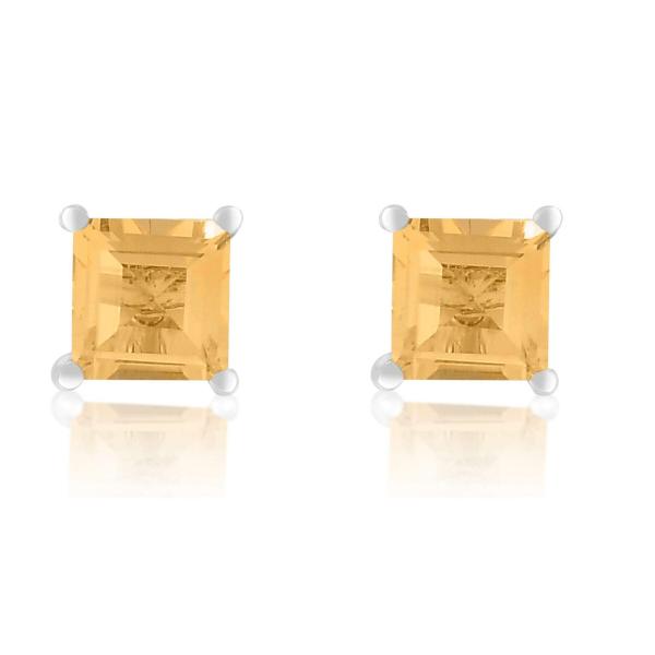 925 Sterling Silver Real Citrine Square Gemstone Shape Stud Earrings