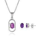 925 Sterling Silver Natural Amethyst Gemstone Pendent Set for Women & Girls