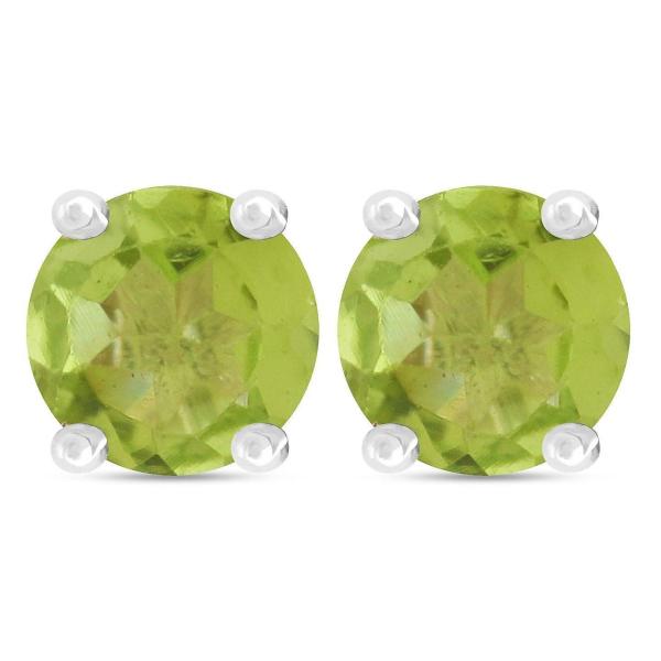 925 Sterling Silver Real Peridot Gemstone Round Shape Stud Earrings