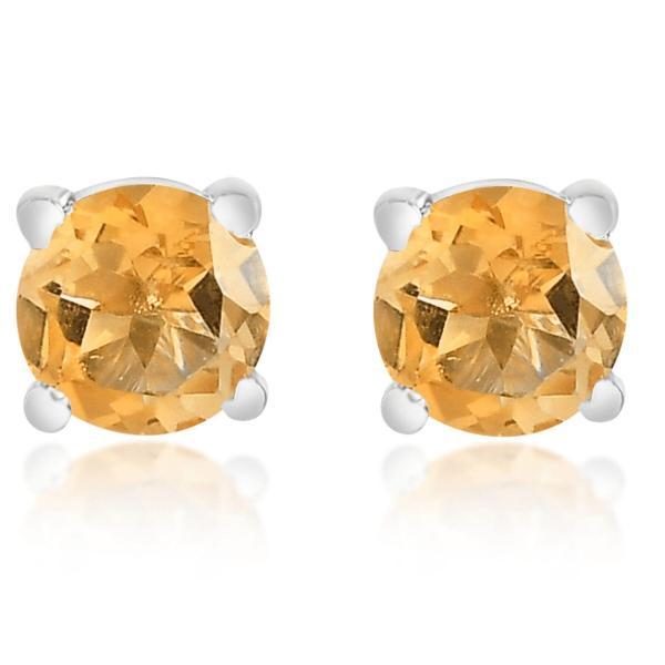 925 Sterling Silver Real Citrine Gemstone Round Shape Stud Earrings