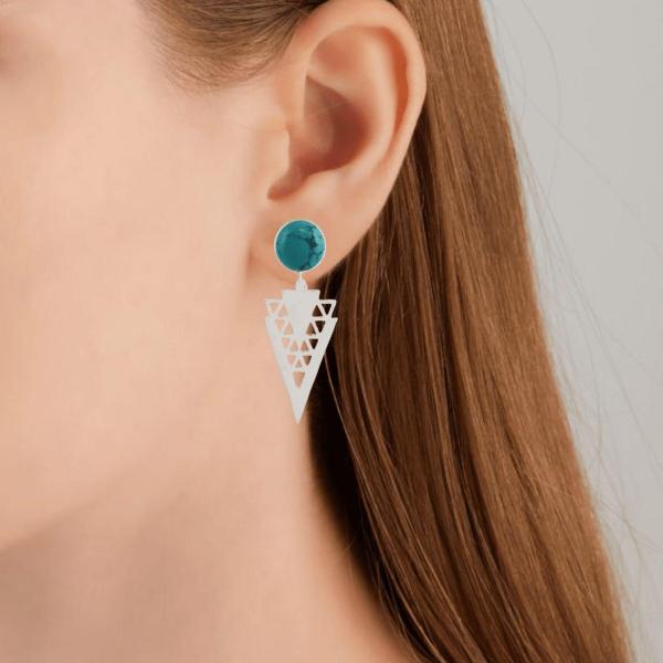 925 Sterling Silver Natural Turquoise Gemstone Dangler Drop Earrings