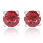 925 Sterling Silver Real Garnet Gemstone Round Shape Stud Earrings