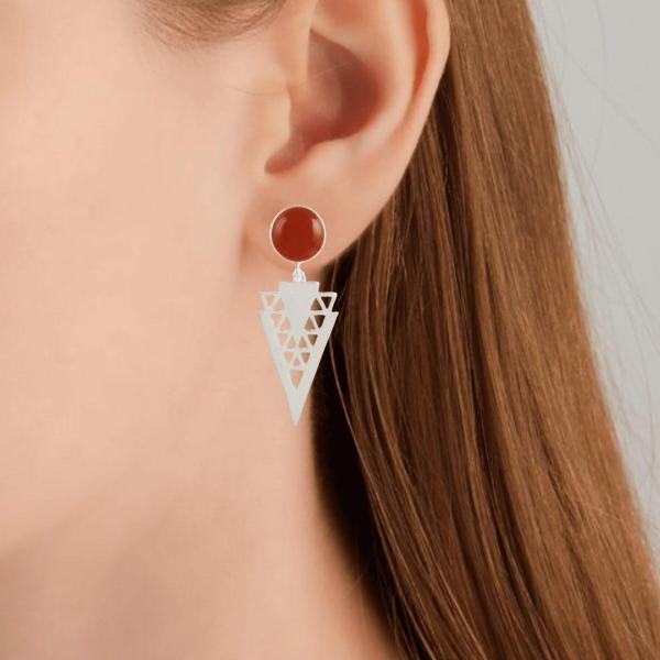 925 Sterling Silver Natural Red onyx Gemstone Dangler Drop Earrings