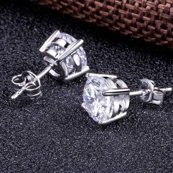 925 Sterling Silver Real Cubic Zirconia Gemstone Round Shape Stud Earrings