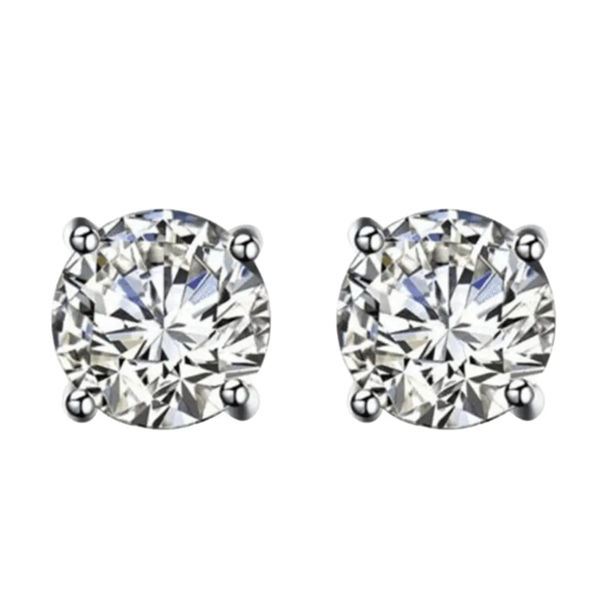 925 Sterling Silver Real Cubic Zirconia Gemstone Round Shape Stud Earrings