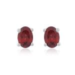 925 Sterling Silver Real Garnet Gemstone Oval Shape Stud Earrings