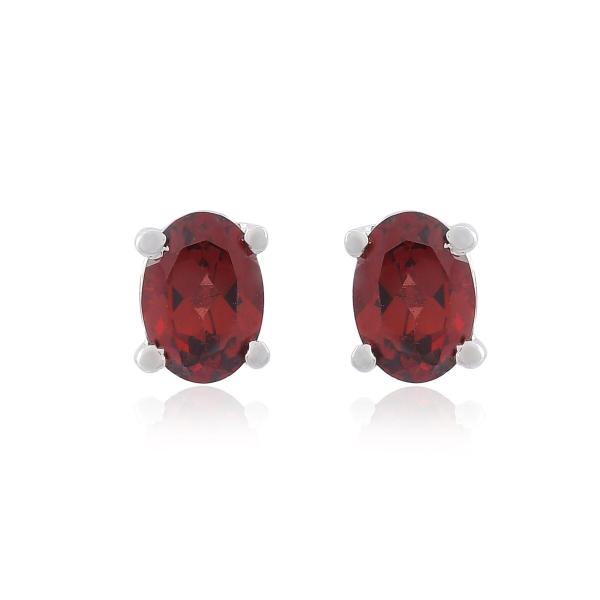 925 Sterling Silver Real Garnet Gemstone Oval Shape Stud Earrings