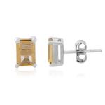 925 Sterling Silver Real Citrine Rectangle Gemstone Shape Stud Earrings