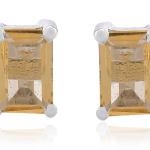 925 Sterling Silver Real Citrine Rectangle Gemstone Shape Stud Earrings