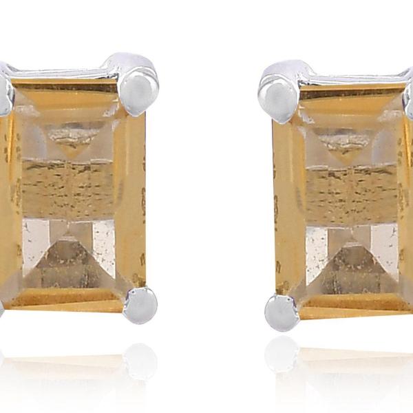 925 Sterling Silver Real Citrine Rectangle Gemstone Shape Stud Earrings