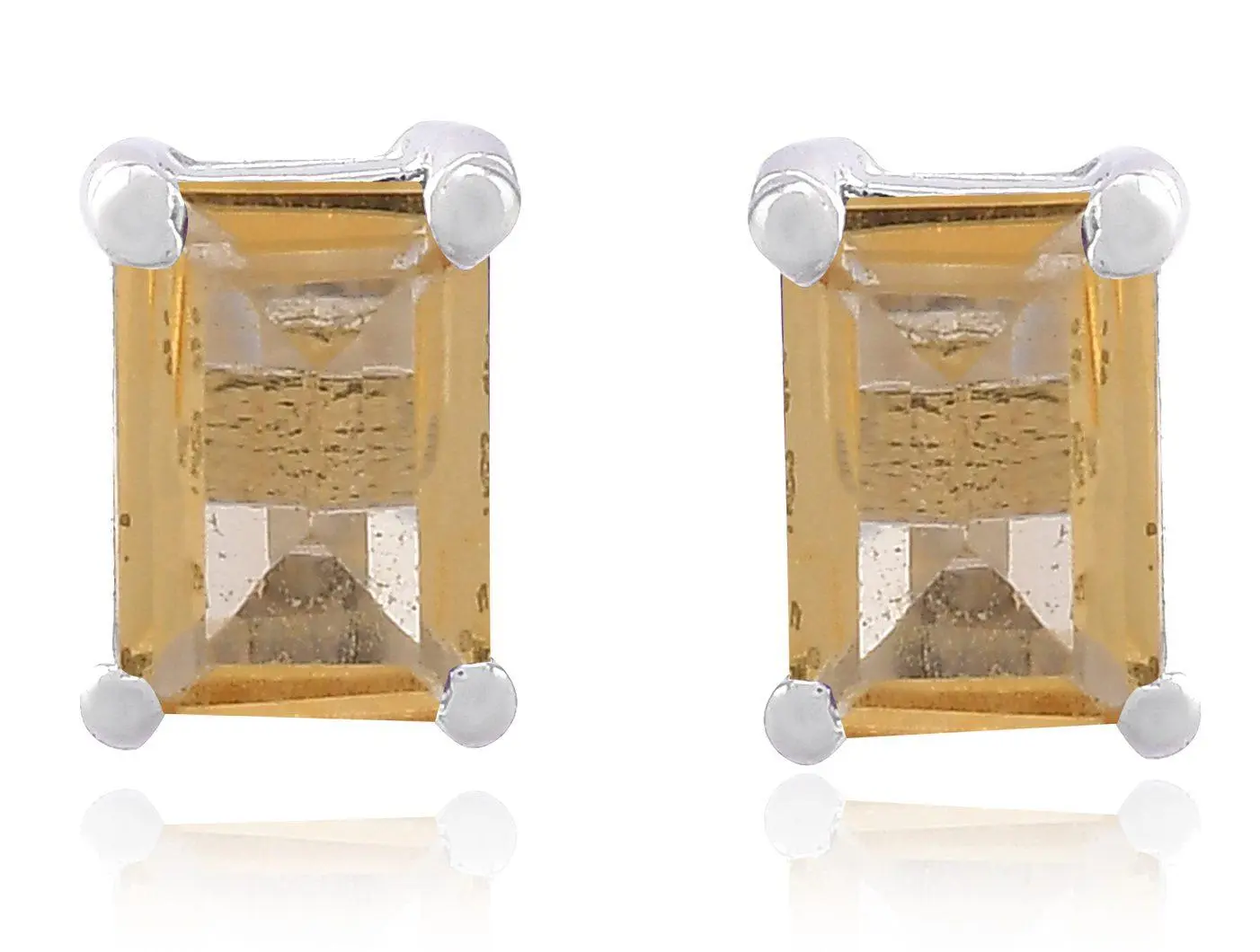 925 Sterling Silver Real Citrine Rectangle Gemstone Shape Stud Earrings