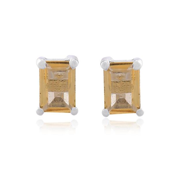 925 Sterling Silver Real Citrine Rectangle Gemstone Shape Stud Earrings