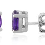 925 Sterling Silver Real Amethyst Gemstone Oval Shape Stud Earrings