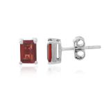 925 Sterling Silver Real Garnet Rectangle Gemstone Shape Stud Earrings