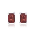 925 Sterling Silver Real Garnet Rectangle Gemstone Shape Stud Earrings